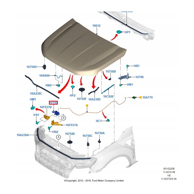 ZAMEK MASKI FORD RANGER III LIFT 15-19 NOWY OE