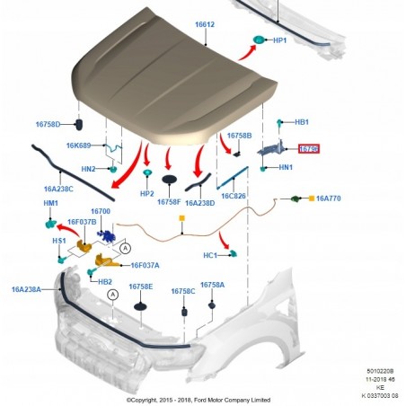 ZAWIAS MASKI LEWY PRAWY FORD RANGER III LIFT 15-