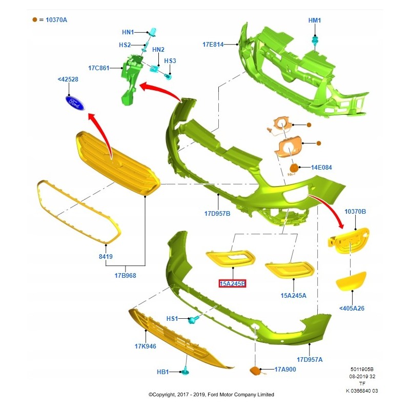 ATRAPA GRILL FORD TRANSIT TOURNEO CUSTOM 18-