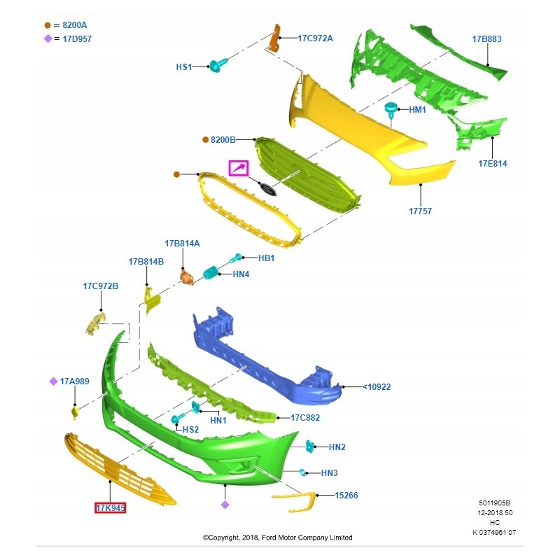 ŚLIZG ZDERZAKA PRZÓD TRANSIT TOURNEO CONNECT 18-