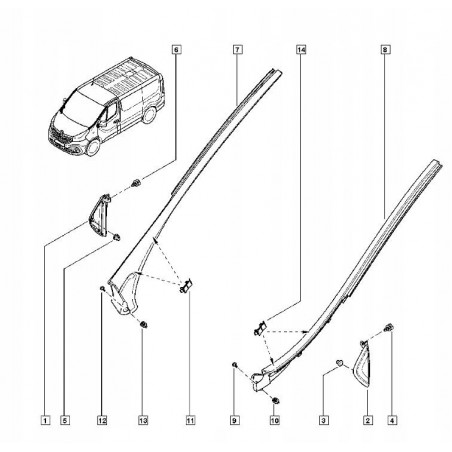 LISTWA SZYBY PRZÓD LEWA PRAWA TRAFIC III VIVARO B