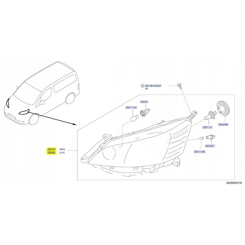 LAMPA LEWA PRAWA PRZÓD NISSAN NV200 09- ORG.