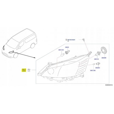 LAMPA LEWA PRAWA PRZÓD NISSAN NV200 09- ORG.