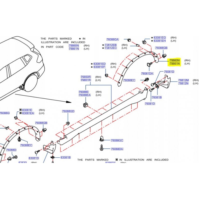 LISTWA BŁOTNIKA LEWY PRAWY TYŁ X-TRAIL T32 14-