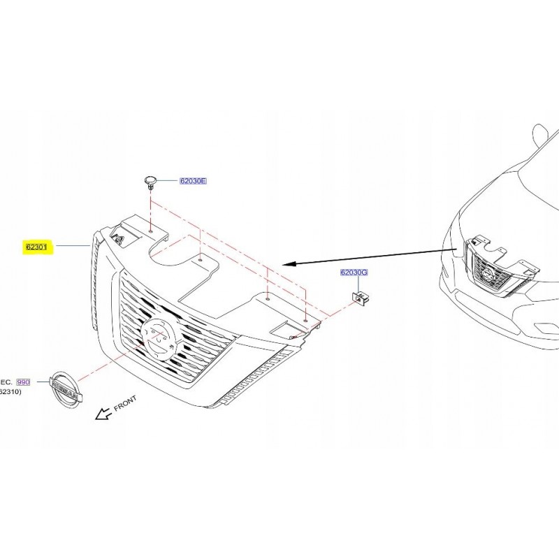 ATRAPA GRILL ZDERZAKA PRZÓD X-TRAIL LIFT T32 17-